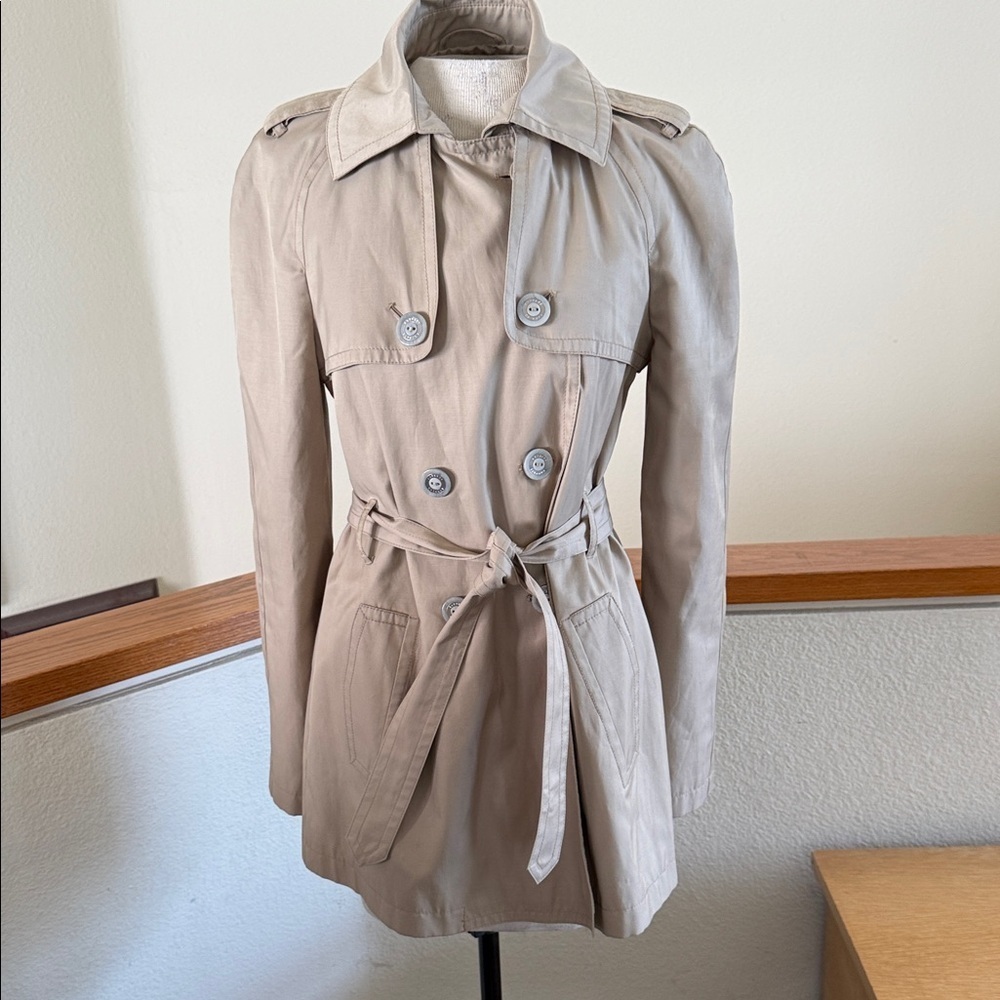 Express short Beige Double-Breasted Trench Coat